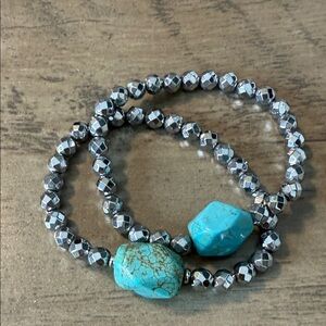 Turquoise and Silver Electroplated Hematite Mala Beaded Bracelet - 1PC NEW